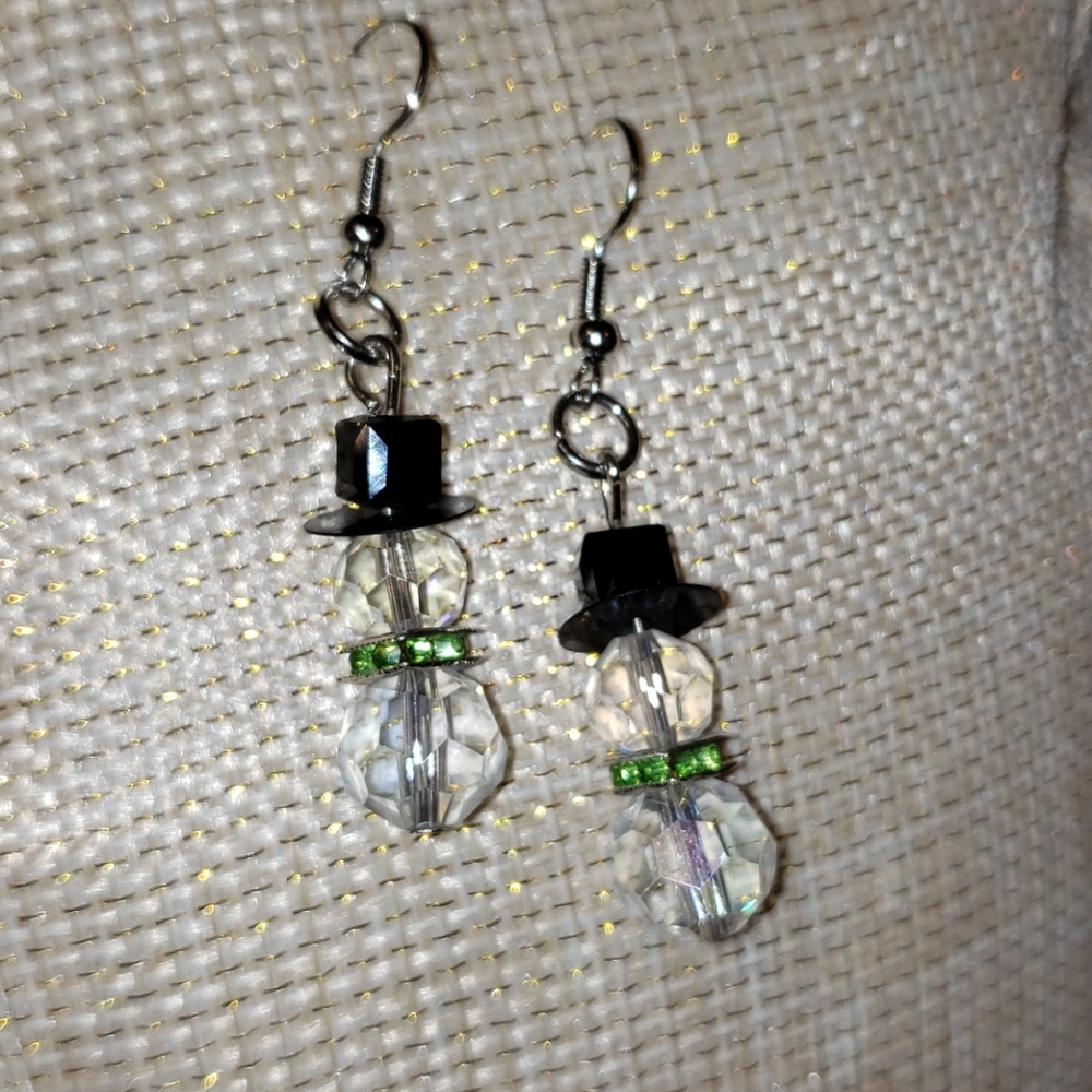 snowman earrings / crystal,  handmade